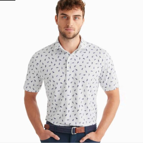 Johnnie-O Birdie Performance Exeter Print Polo Shirt, White, size XXL - Picture 1 of 10